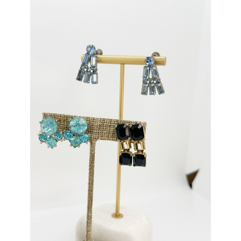 Vintage Earrings Lot Screwbacks Rhinestone Dangle Retro Art Deco